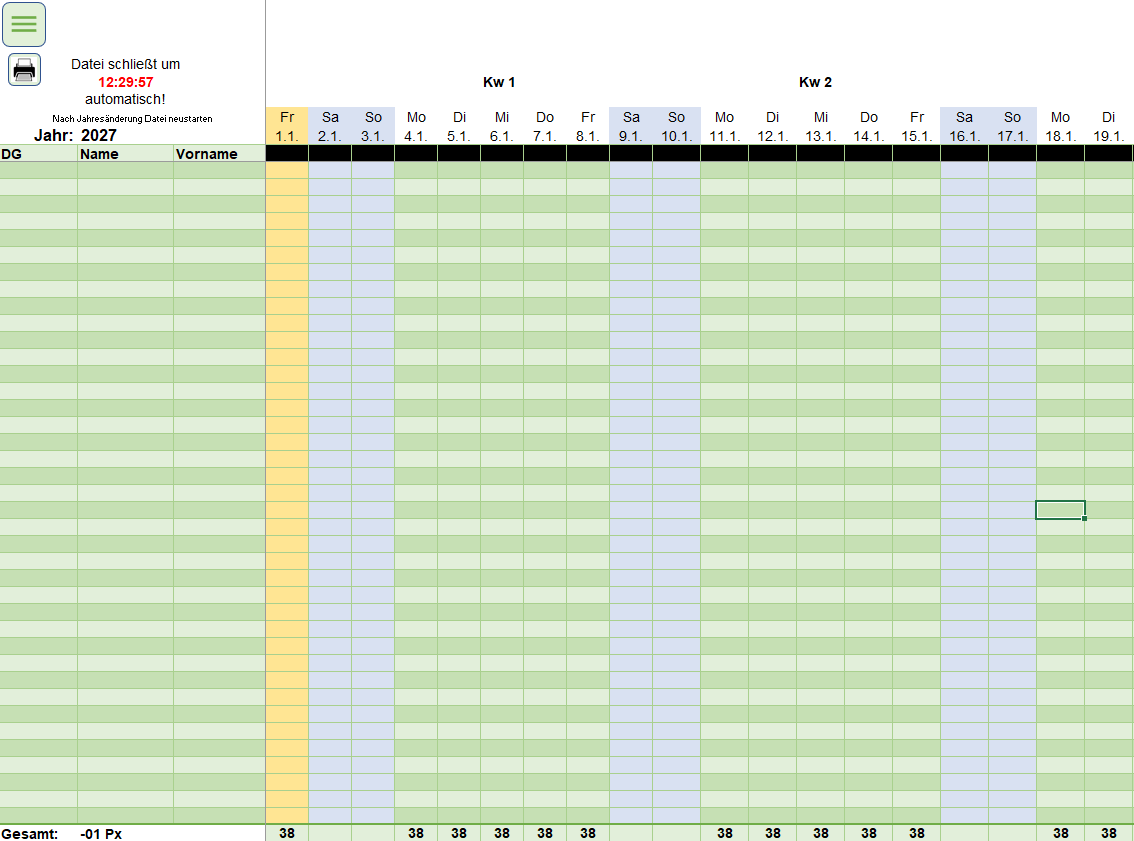 Vorschaubild der Anwesenheitsliste