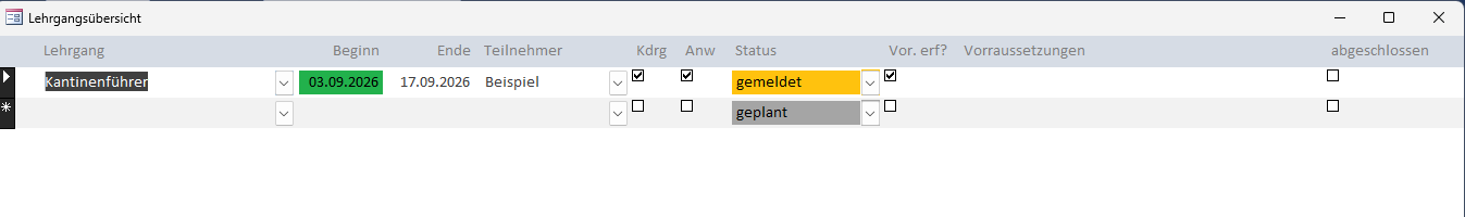 Lehrgangsformular
